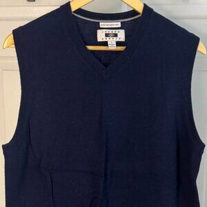Joseph Abboud Men's Large Navy Blue Extra Fine Merino Wool V-Neck Sweater Vest